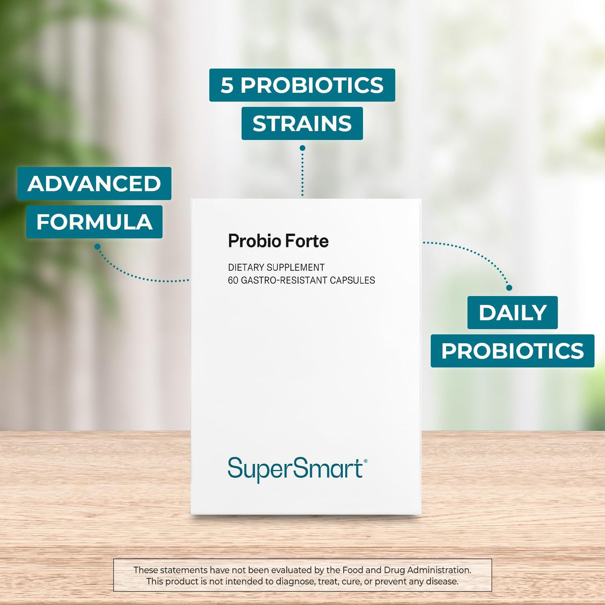 Supersmart Probio Forte - Daily Probiotic Supplement with 8 Billion CFU, 5 Strains, Delayed Release Capsules, Non-GM & Gluten-free, Vegan - 60 Capsules - görsel 3