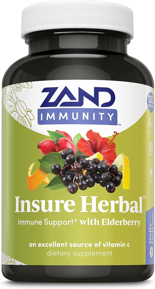 Zand Insure Herbal Immune Support - Vitamin C, Zinc, Echinacea, Elderberry and Ginger - 120 Veg Caps