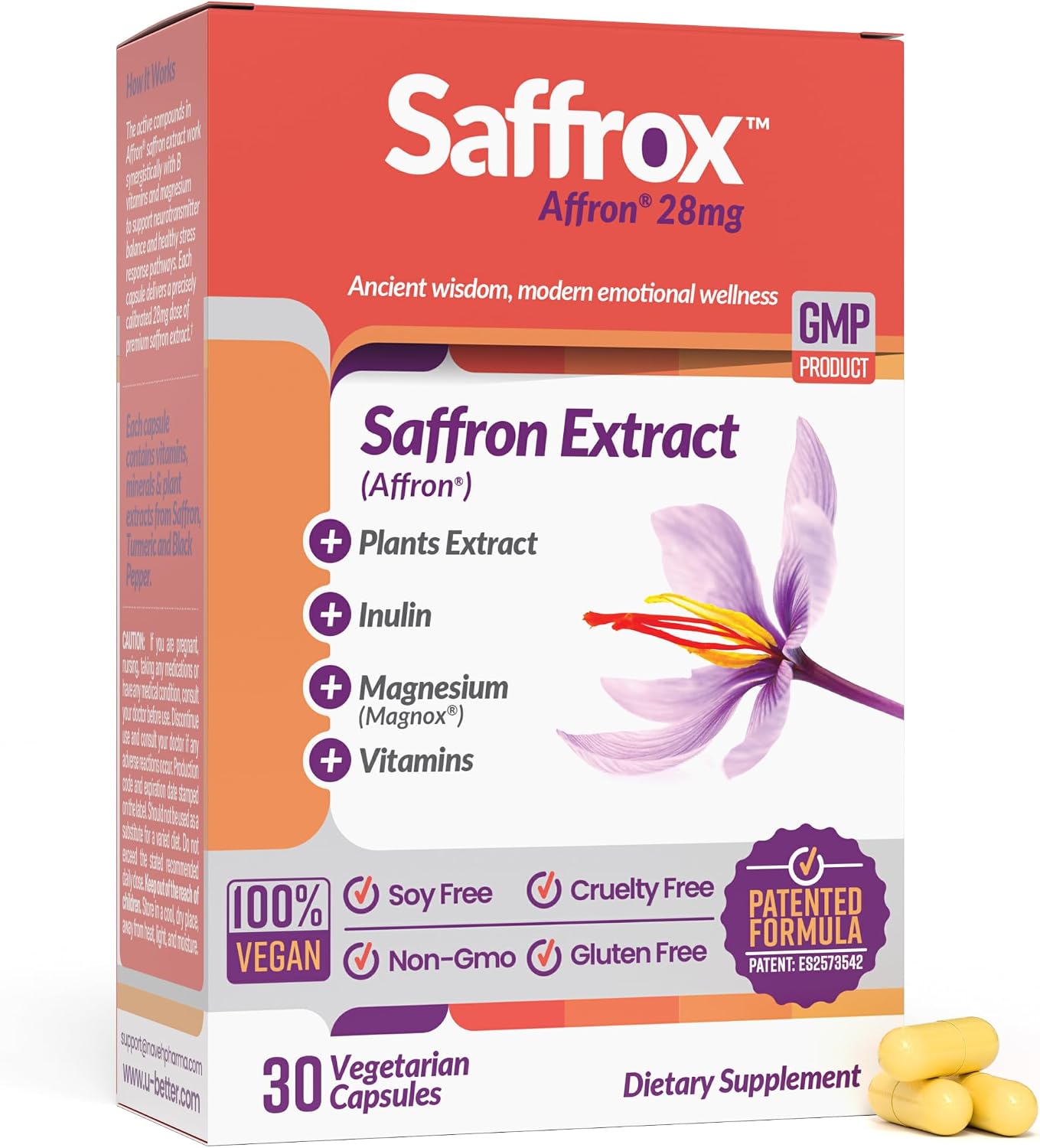 NAVEH PHARMA Saffrox Saffron Supplement – 30 High Strength Affron Extract Capsules (28mg) – Natural Mood Booster, Focus & Brain Support - görsel 1