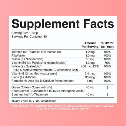MaryRuth's Energy Dissolving Strips - B Vitamin Complex for Normal Energy Metabolism, Strawberry, 30 Strips