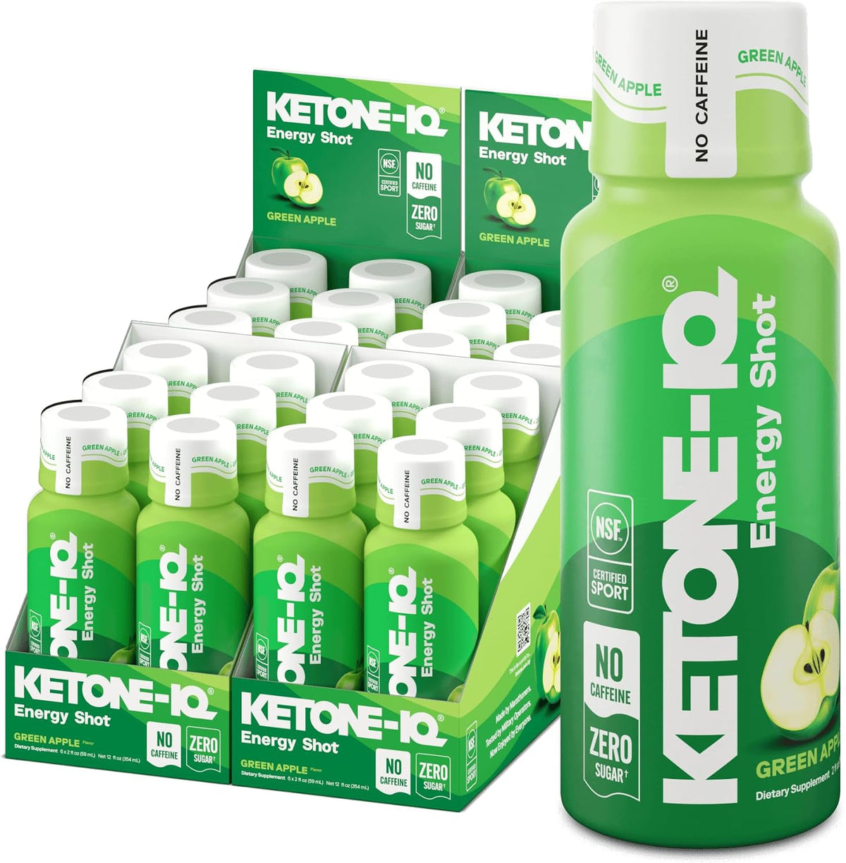 Ketone-IQ No Caffeine Exogenous Ketones Energy Shots - 24 Pack - Sugar Free, Salt Free, All Natural (Green Apple) - görsel 1