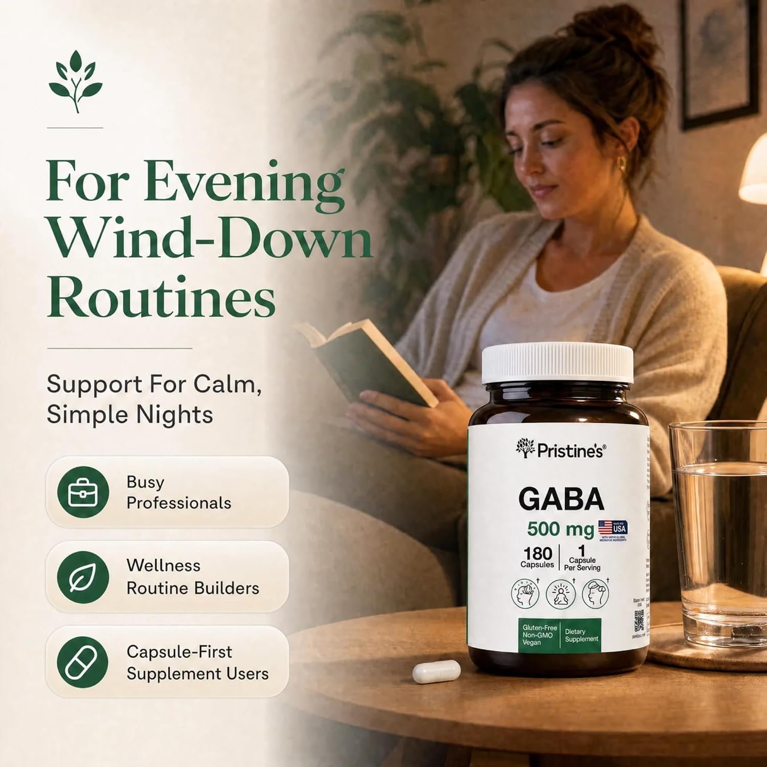 PRISTINE'S GABA 500mg Sleep Support Supplement - 180 Capsules - Calm Mind & Relaxation - görsel 7