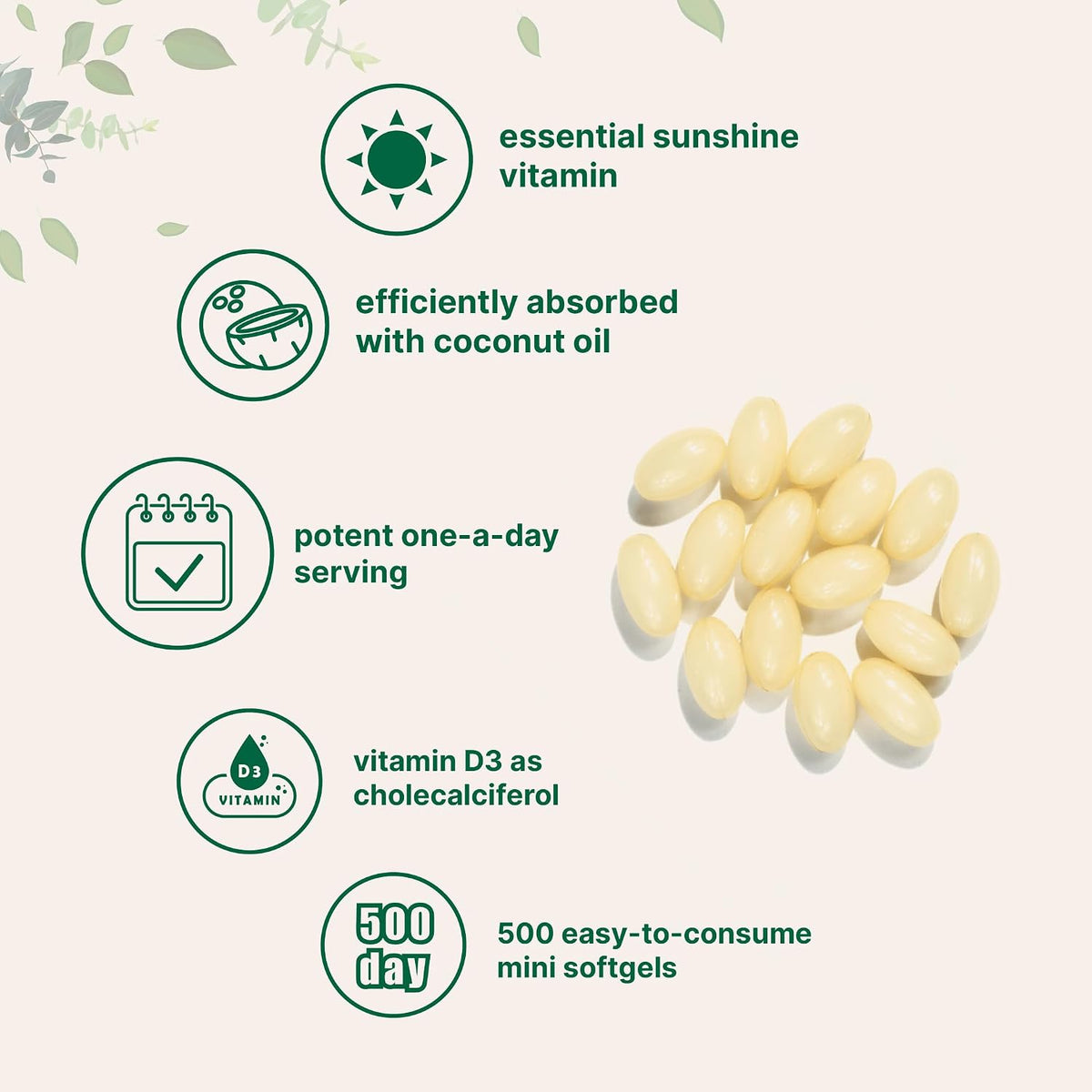 Micro Ingredients Vitamin D3 5,000 IU, 500 Soft gel capsules | Virgin Coconut Oil | Cholecalciferol | Bone & Immune Support | Non-GMO - görsel 4