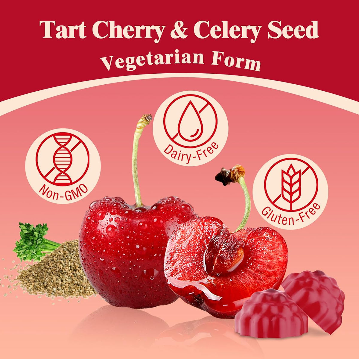 Yonrave Tart Cherry Gummies – Uric Acid Cleanse & Joint Support with Celery Seed – Vegan, Antioxidant Tart Cherry Supplement – Mixed Berry Flavour, 60 Count - görsel 4