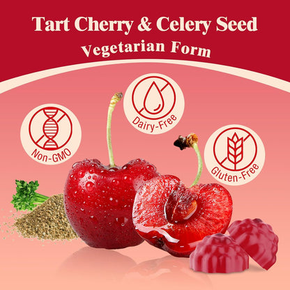 Yonrave Tart Cherry Gummies – Uric Acid Cleanse & Joint Support with Celery Seed – Vegan, Antioxidant Tart Cherry Supplement – Mixed Berry Flavour, 60 Count