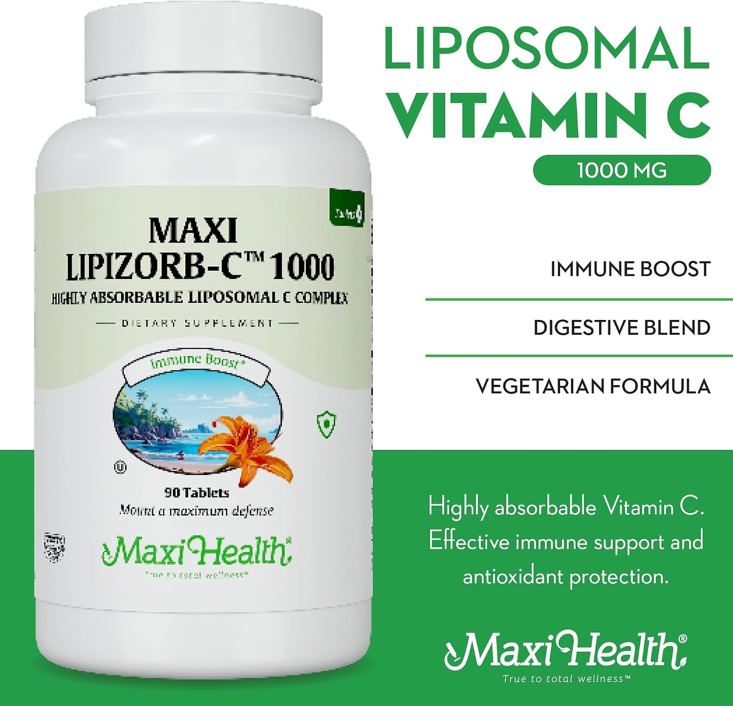 Maxi Health Vitamin C 1000mg – Gentle on Stomach Liposomal Vitamin C Supplement for Normal Immune Function – Digestive Blend with Quercetin, Ginger, Black Pepper – Vegan, Kosher, 90 Count, 90-Day Supply - görsel 2