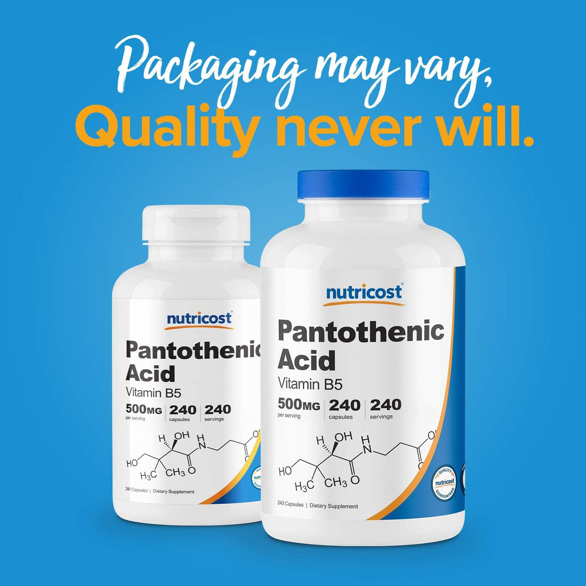 Nutricost Pantothenic Acid (Vitamin B5) 500mg, 240 Capsules (2 Bottles) - görsel 3