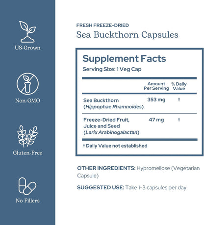 Eclectic Herb Sea Buckthorn Capsules - 400 mg, 90 Count - Freeze-Dried, Whole Herb Supplement