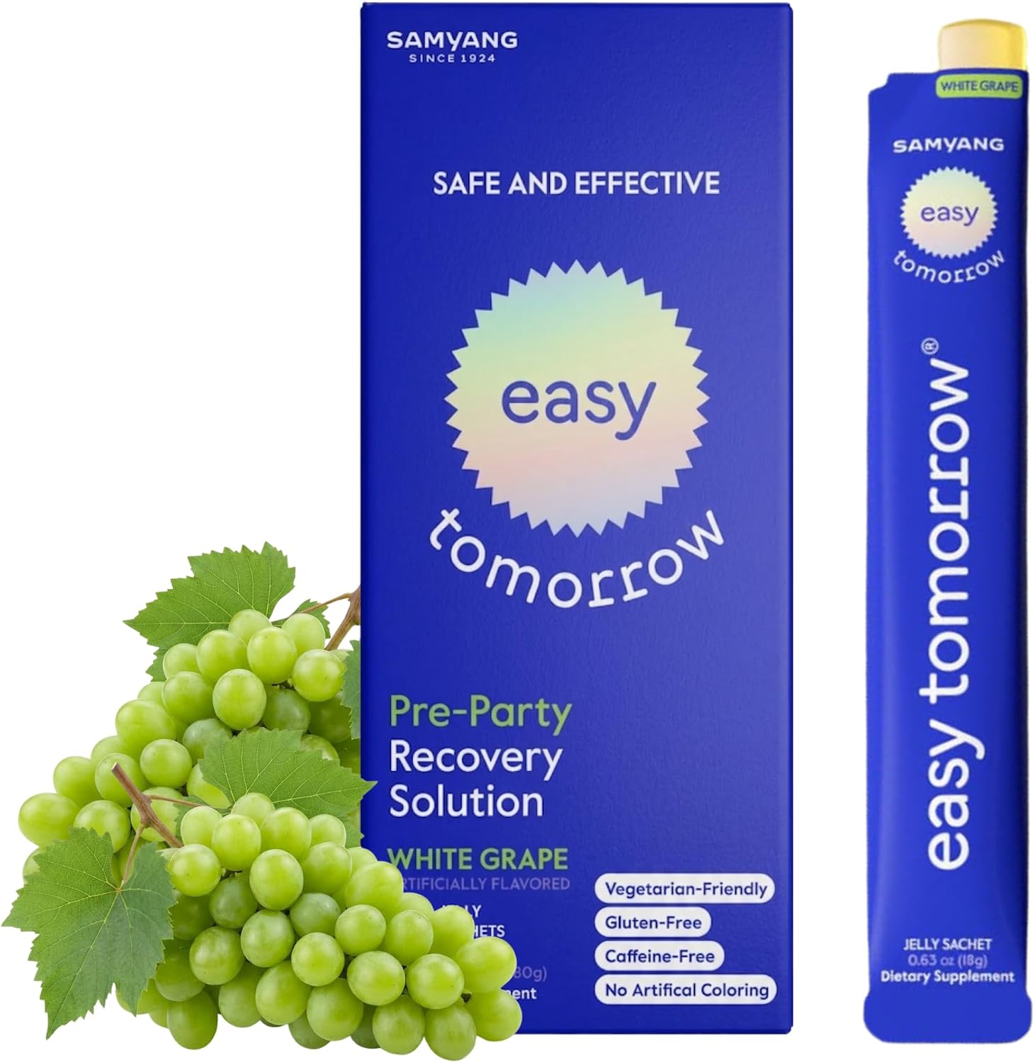 Natural Energy & Morning Vitality Jelly Stick - Daily Korean Skin care Supplement & Post-Alcohol Support with DHM & Glutathione - K-Beauty Inspired (White Grape Flavour, 10 Sticks) - görsel 1