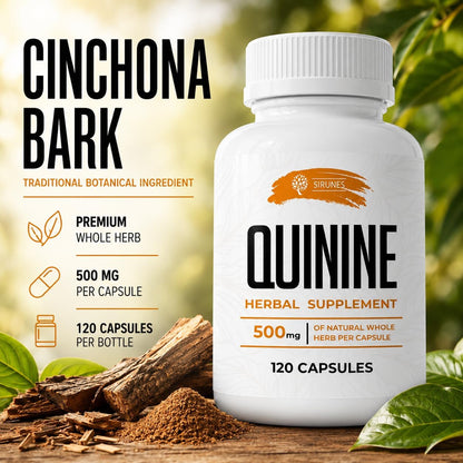 SIRUNES Cinchona Bark Quinine Capsules – Herbal Food Supplement for Muscle and Digestive Support – 500 mg, 120 Capsules