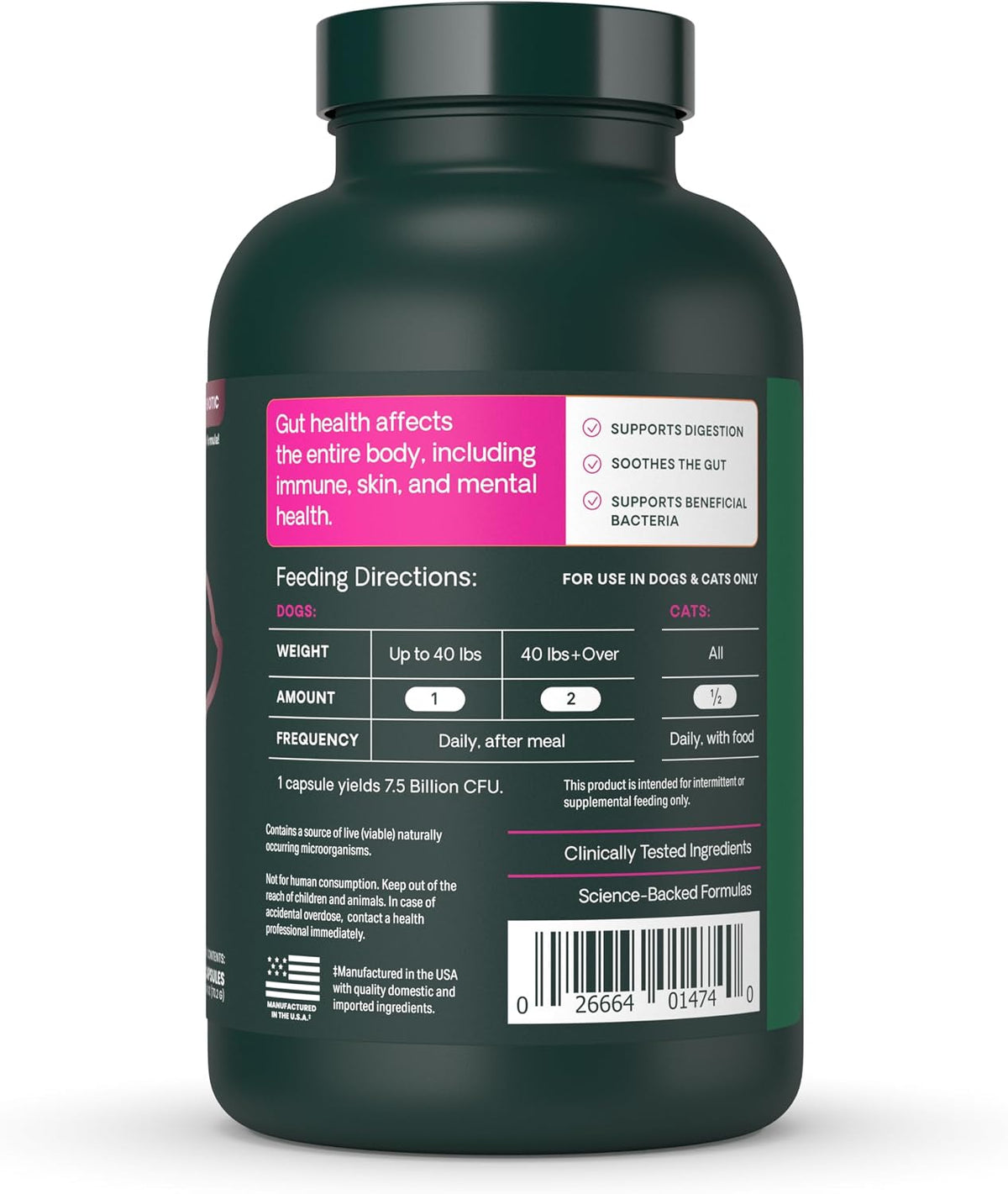 VetriScience Extra Strength Gut Health Probiotic & Prebiotic for Dogs & Cats, 180 Capsules - görsel 10