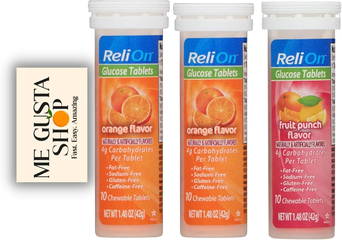 Glucose Tablets Relion – Orange & Fruit Punch (Pack of 2, 20 Tablets Total) with Sticker - görsel 1