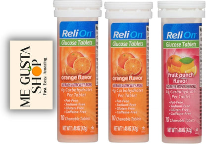 Glucose Tablets Relion – Orange & Fruit Punch (Pack of 2, 20 Tablets Total) with Sticker