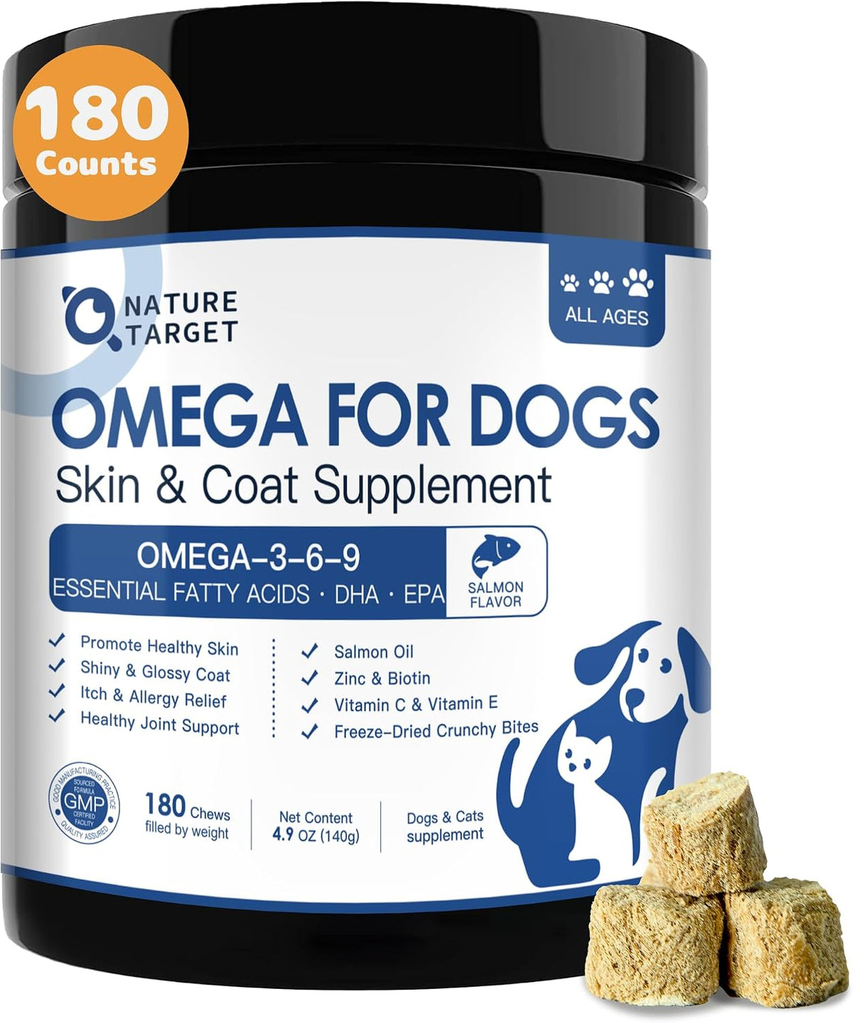 NATURE TARGET Omega-3 Fish Oil for Dogs, 180ct Chicken Flavour Chews - görsel 1
