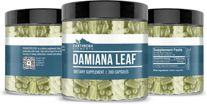 Earthborn Elements Damiana Leaf 200 Capsules, Pure and Undiluted, No Additives