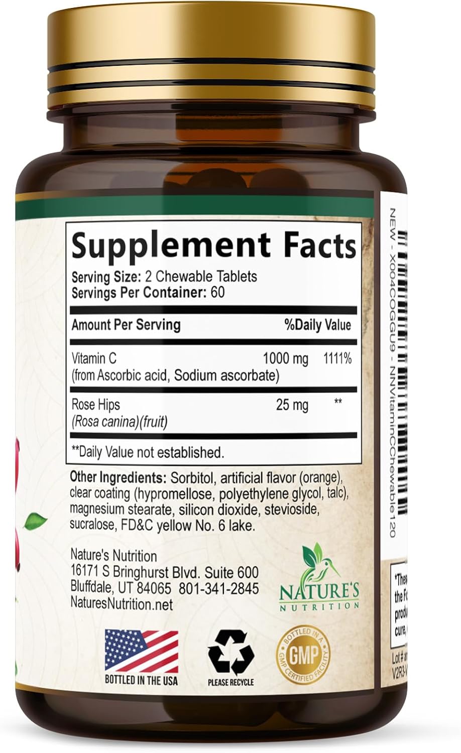 Vitamin C 1000mg Chewable Tablets with Rose Hips – Sugar Free, Orange Flavour – 120 Count - görsel 9