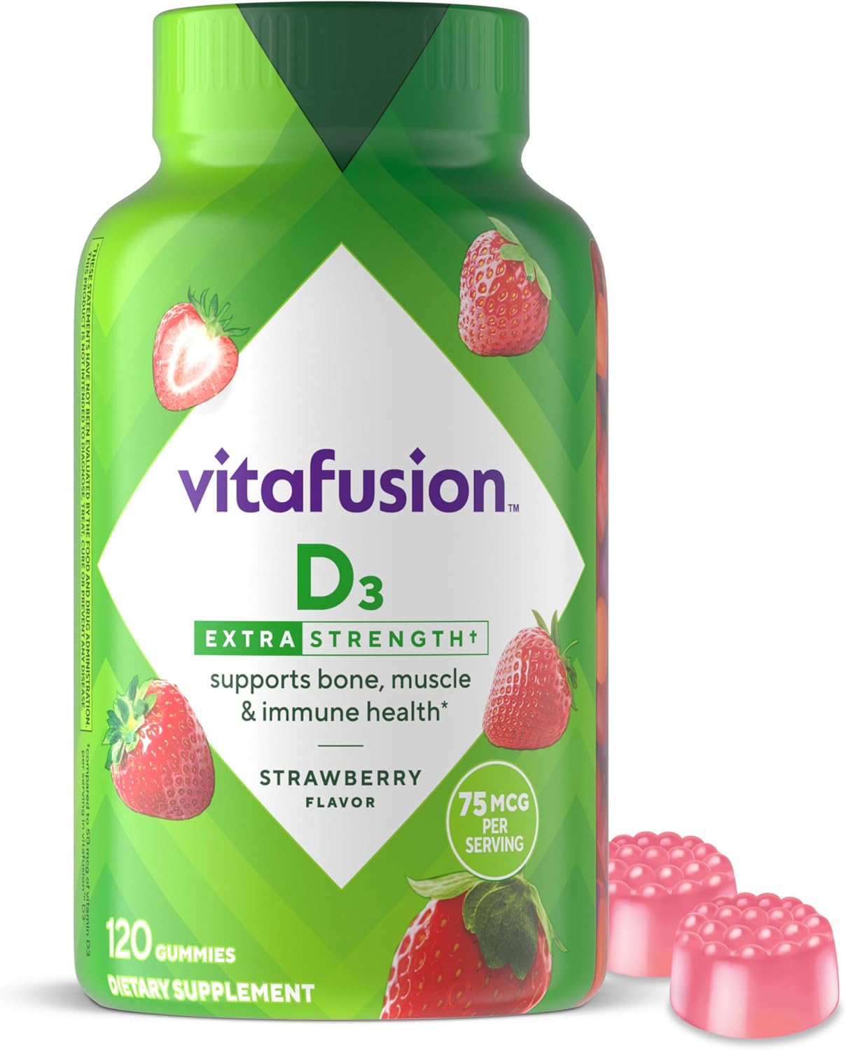 Vitafusion Extra Strength Vitamin D3 Gummies, Strawberry, 120 Count - görsel 1