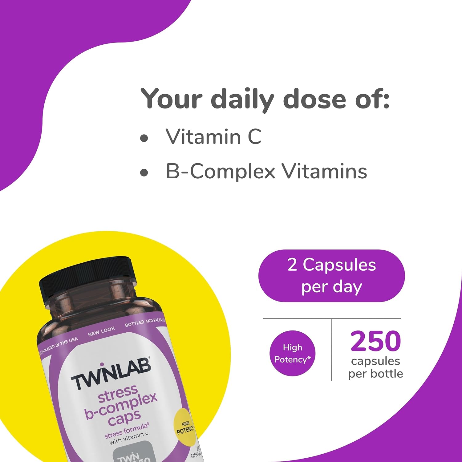 Twinlab Stress B-Complex Capsules - Energy Support Supplement with Vitamin B12 and B6, 250 Capsules - görsel 3