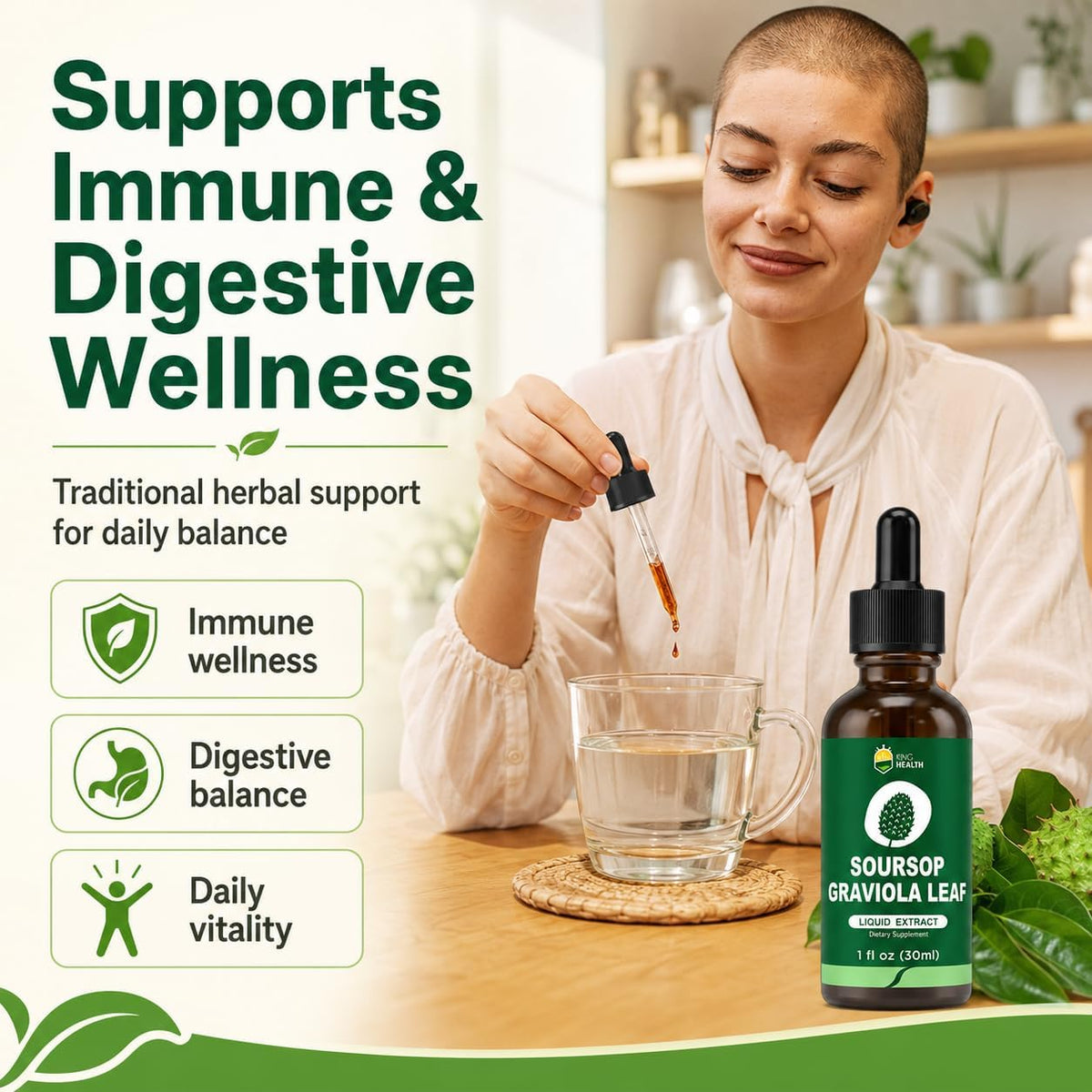 KingHealth Organic Soursop Graviola Leaf Extract Liquid Drops - Pure Herbal Supplement, 30 ml - görsel 3