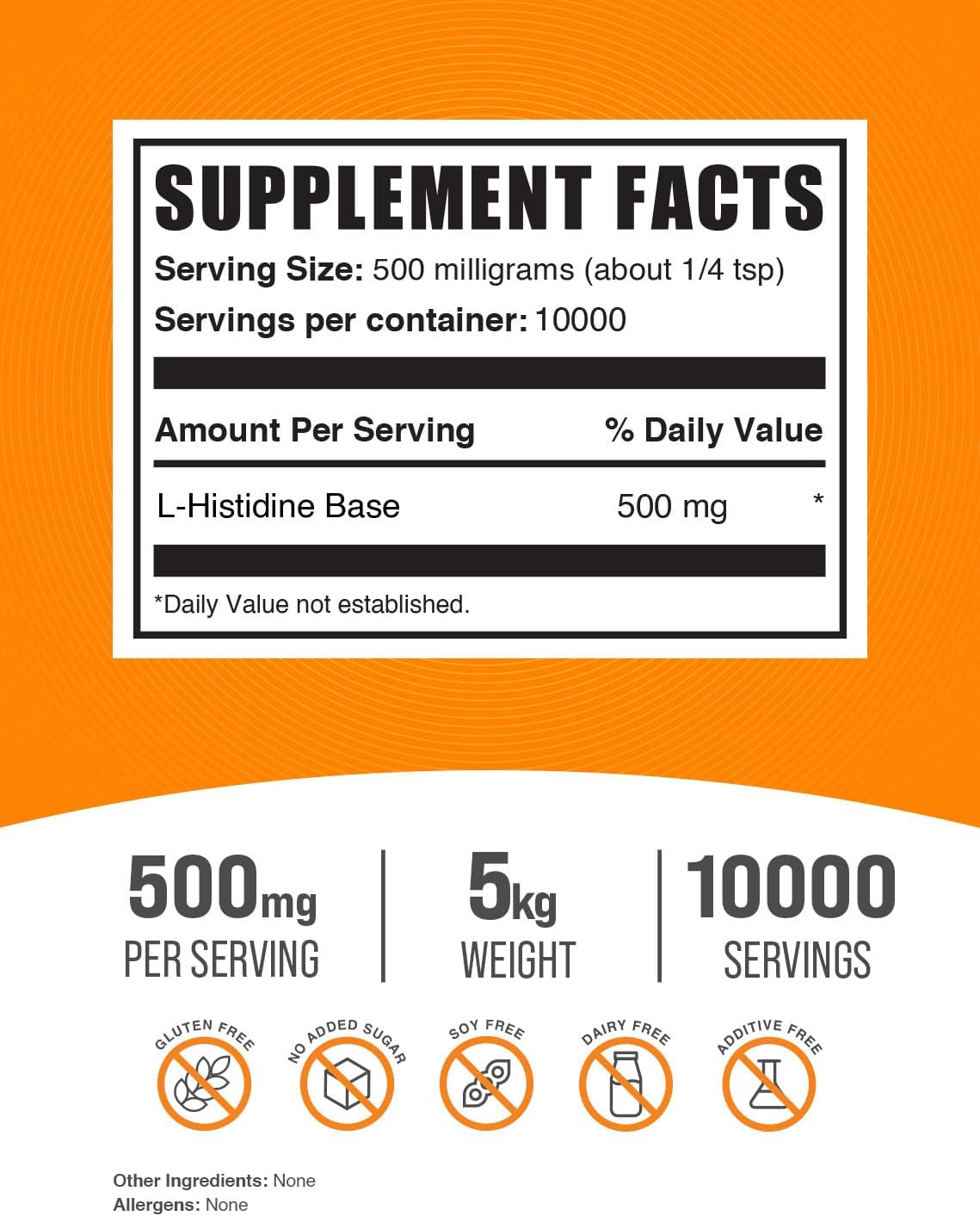 BulkSupplements L-Histidine Powder - 500mg per Serving, 5 kg - görsel 2