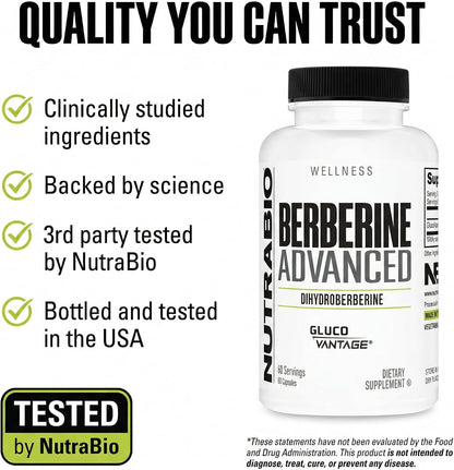 NutraBio Berberine Advanced - Dihydroberberine 200 mg | Carbohydrate Tolerance Support, 60 Capsules