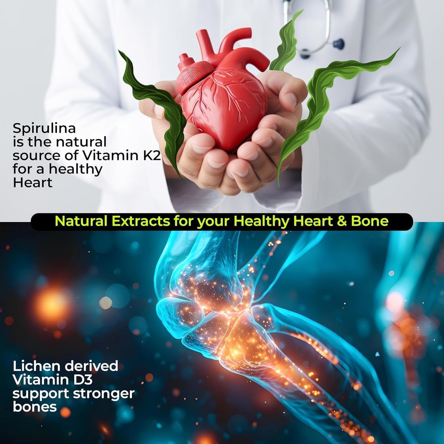 Vitamin D3 (600 IU) + Vitamin K2 (MK-7, 55 mcg) - Bone and Immune Support - 60 Veg Tablets - görsel 2