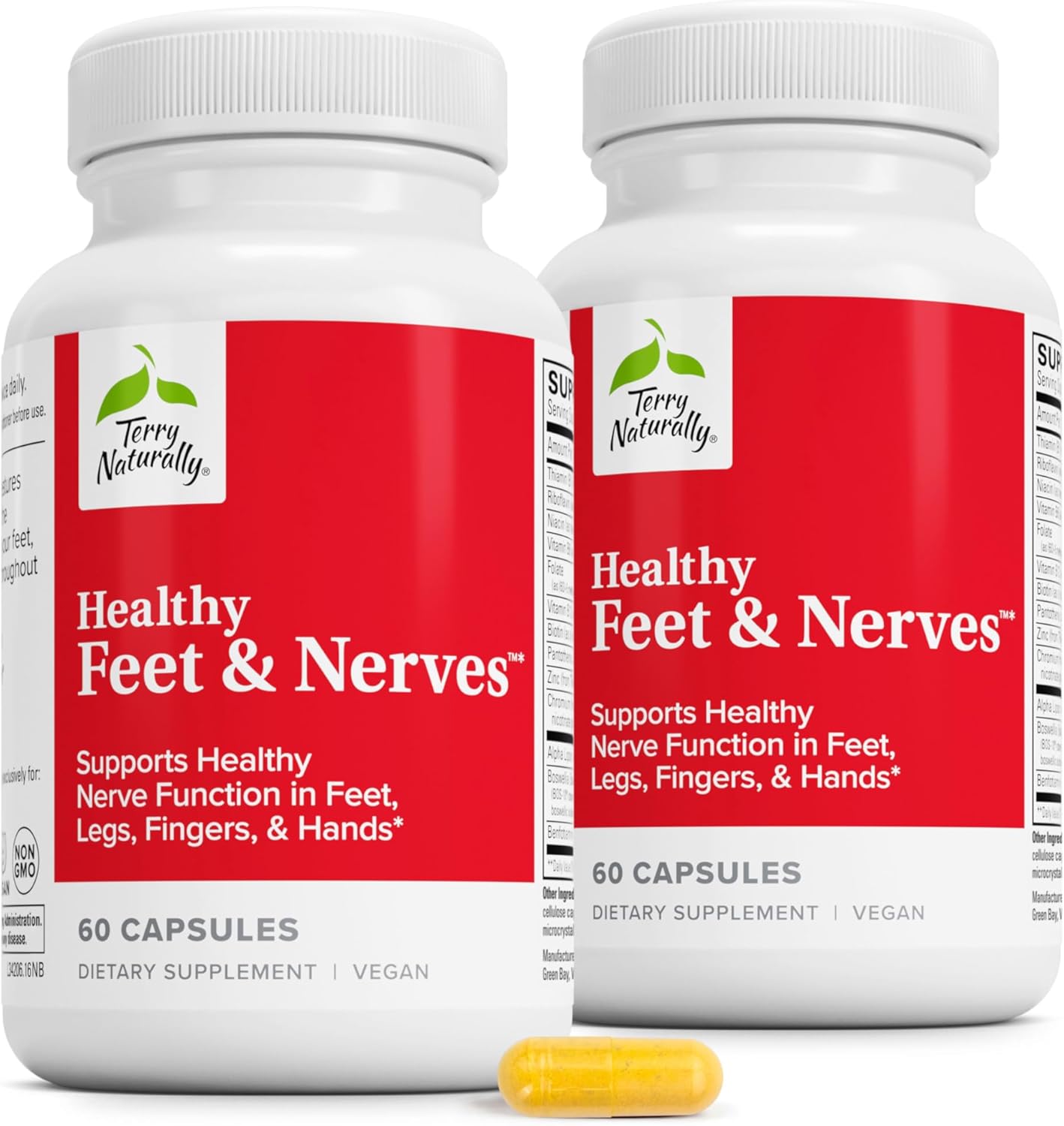 Terry Naturally Healthy Feet & Nerves - Herbal Supplement with Bioactive Vitamin B12 for Nerve and Circulation Support - Vegan Capsules (Pack of 2) - görsel 1