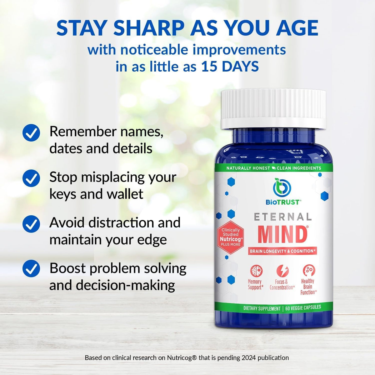BioTrust Eternal Mind Brain Supplement for Memory & Focus - 30 Capsules - görsel 4