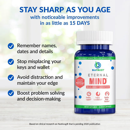BioTrust Eternal Mind Brain Supplement for Memory & Focus - 30 Capsules