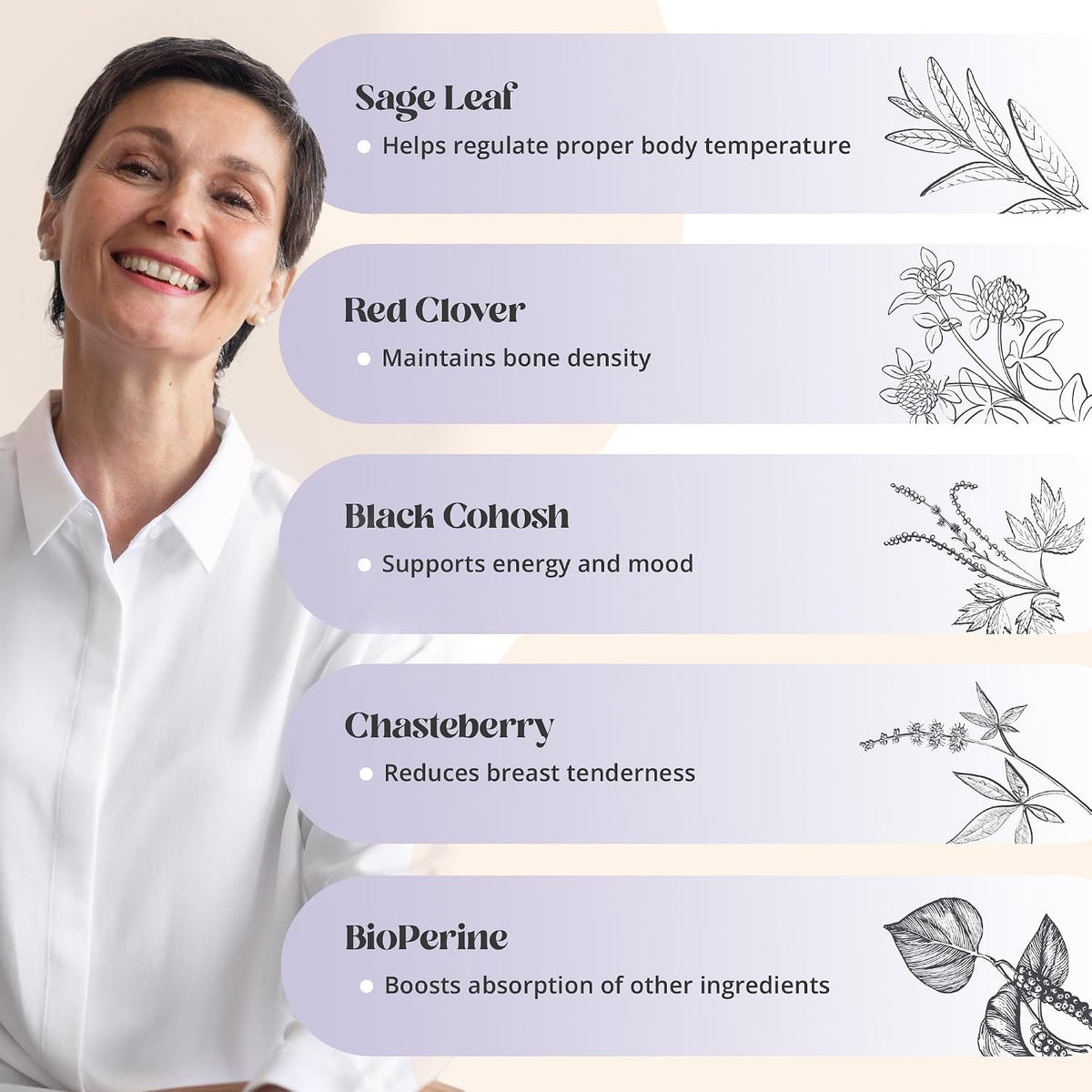 MenoRescue Menopause Supplements for Women – All Stage Menopause Relief for Hot Flushes, Hormone Support, and Complete Menopause Relief with Happy Natural Harmony Formula - görsel 6