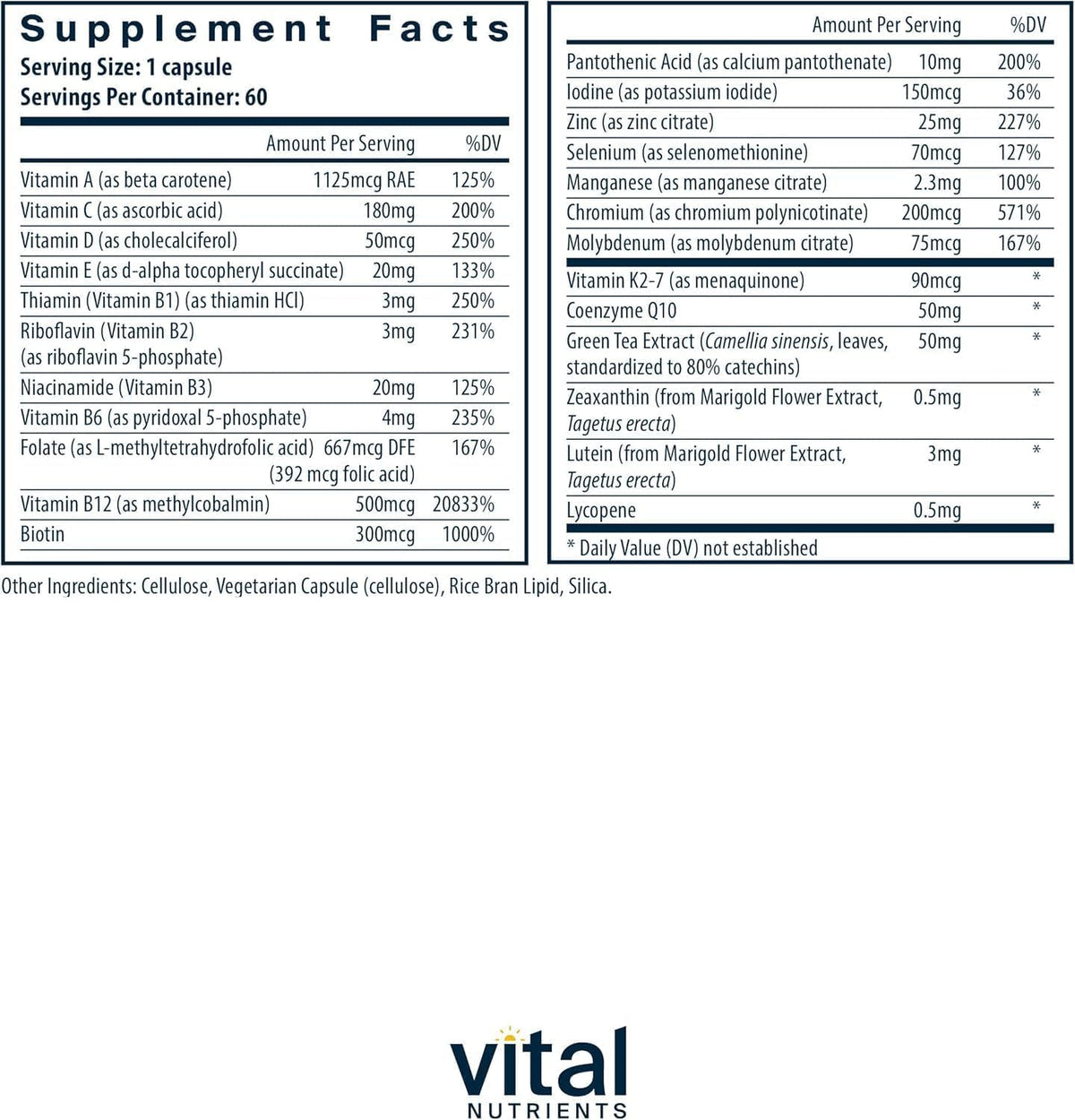 Vital Nutrients Once Daily Multivitamin – Vegan Multivitamin for Women & Men – 60 Capsules - görsel 2