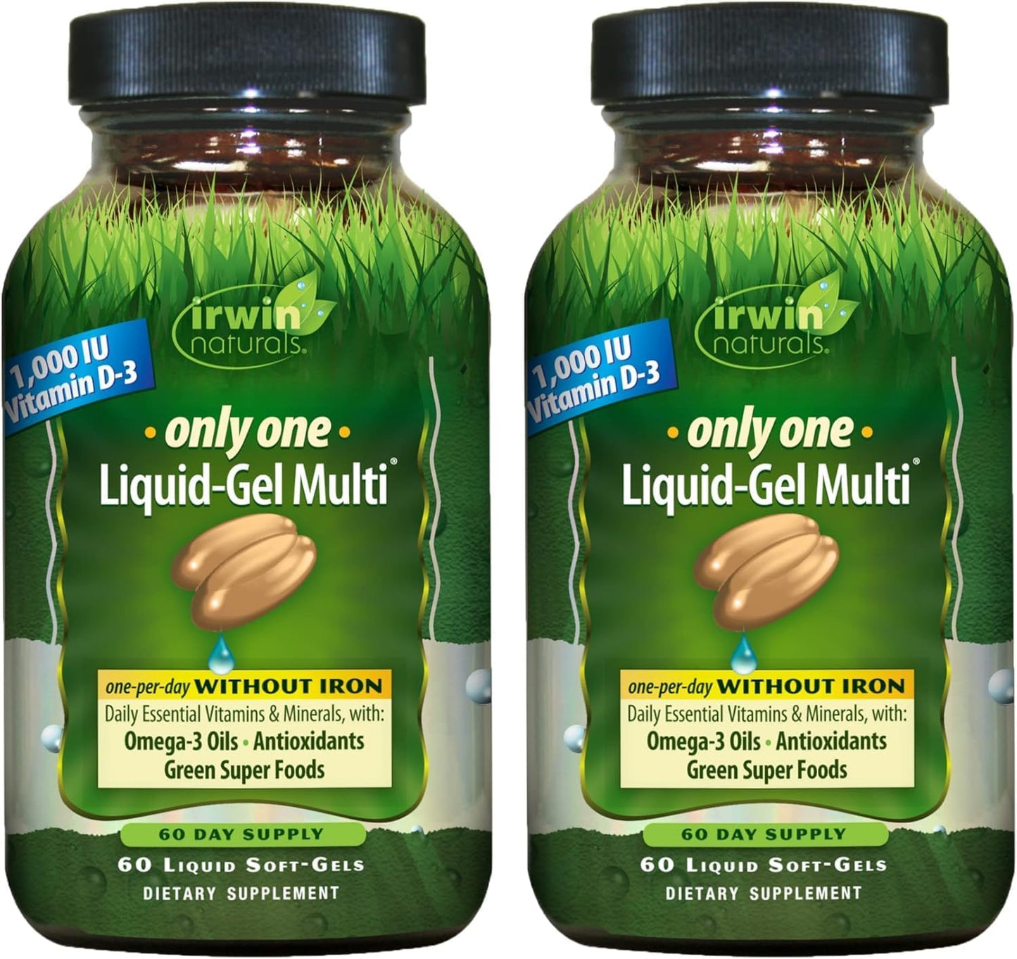 Irwin Naturals Only One Liquid Soft gel capsule Multi Without Iron – 60 Liquid Softgels – Daily Essential Nutrient Support (2 Pack) - görsel 1