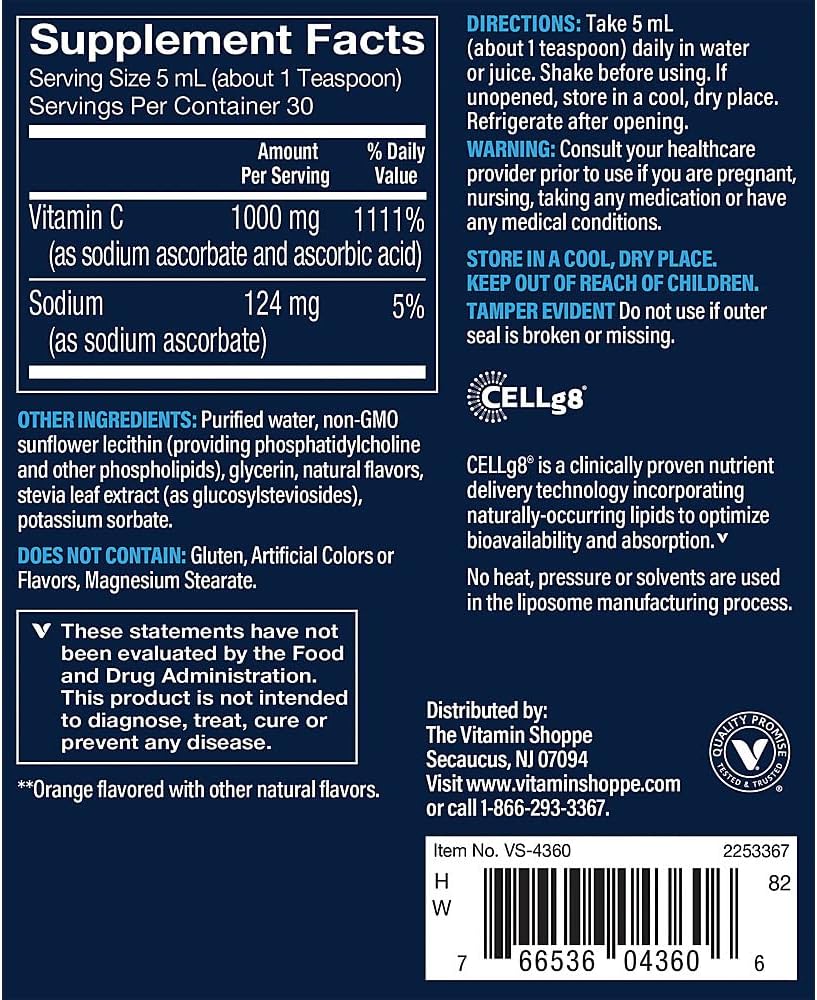 Vthrive Liquid Liposomal Vitamin C - 1000 mg, Orange, 150 ml (30 Servings) - görsel 2