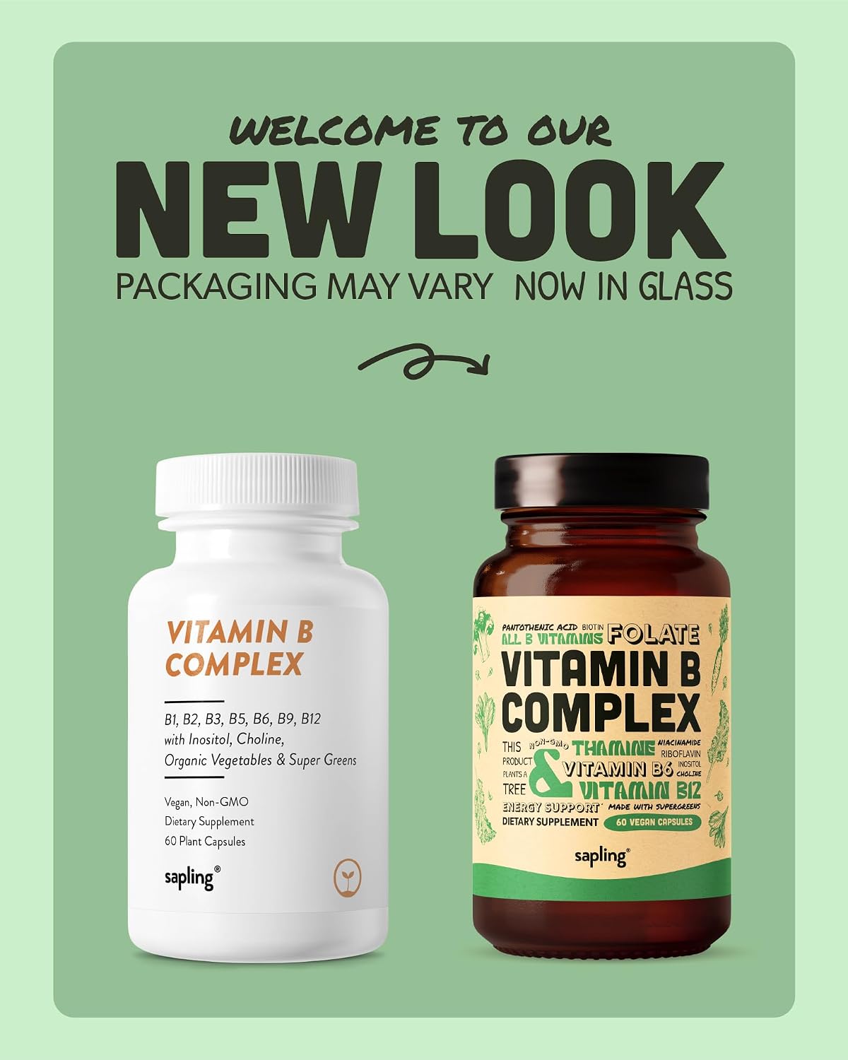 sapling Vegan Vitamin B Complex - Whole Food Blend with Essential B Vitamins B1, B2, B3, B5, B6, B7, Folate, B12 - 60 Capsules - görsel 2