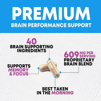 Nature's Nutrition Brain Memory Supplement - 3X Strength Nootropics for Focus, Clarity & Memory, 180 Capsules
