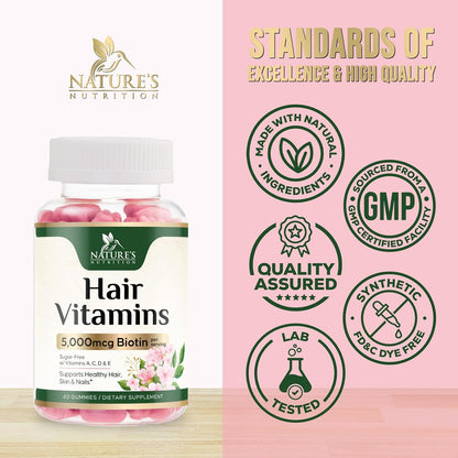 Biotin 5000 mcg Gummies for Hair, Skin & Nails – Extra Strength
