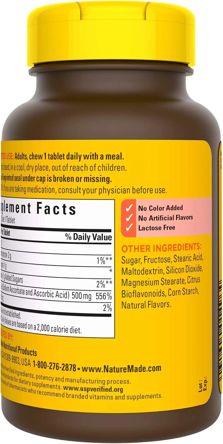 Nature Made Chewable Vitamin C 500 mg Tablets, 60 Count (Pack of 3) - görsel 10
