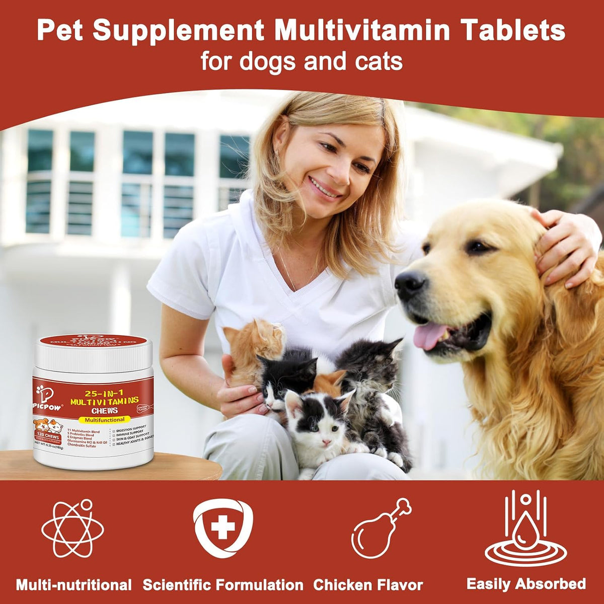 Dog Multivitamin Chewable, with Glucosamine Chondroitin, Digestive Enzymes & Probiotics, for Digestion Support, Immune, Skin, Coat, Joints & Bones Healthy, 120 Chews - görsel 6
