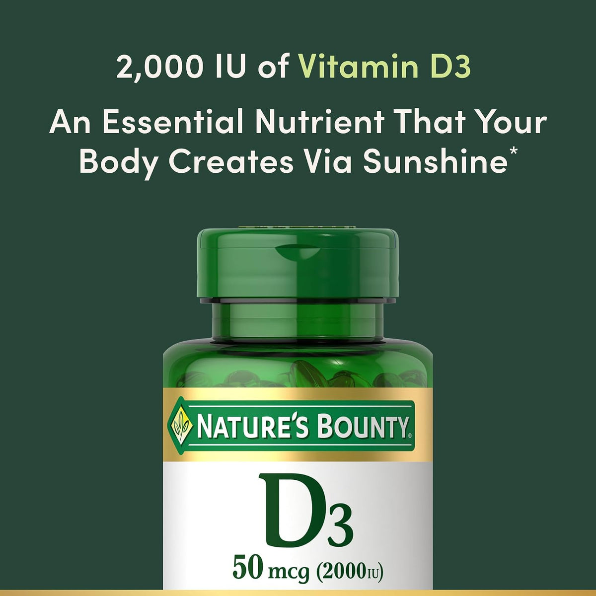 Nature's Bounty Vitamin D3 2000 IU, Immune and Bone Support, 240 Rapid Release Softgels - görsel 3