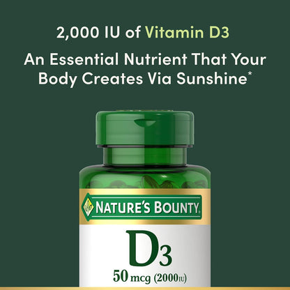 Nature's Bounty Vitamin D3 2000 IU, Immune and Bone Support, 240 Rapid Release Softgels