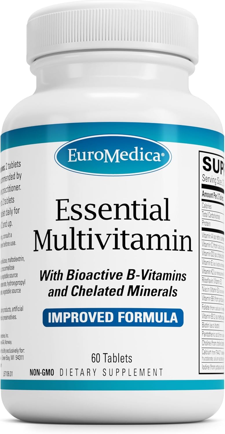 EuroMedica Essential Multivitamin - Food Supplement for Bone, Cardiovascular & Immune Health with Chelated Minerals and B-Vitamins - 60 Tablets - görsel 1