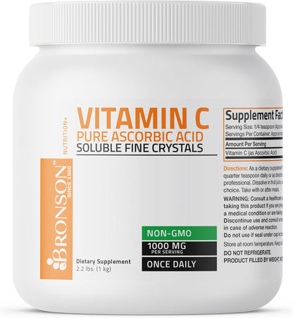 Bronson Vitamin C Powder – Pure Ascorbic Acid, Non-GMO Crystals – 1 kg