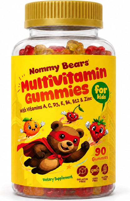 NOMMY BEARS Children's Multivitamin Gummies – 11 Essential Nutrients, Gelatine-Free, Vegan, Natural Flavours