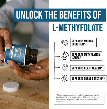 L Methyl Folate 1000 µg Plus Methyl B12 Cofactor – Active 5-MTHF Form – 60 Capsules