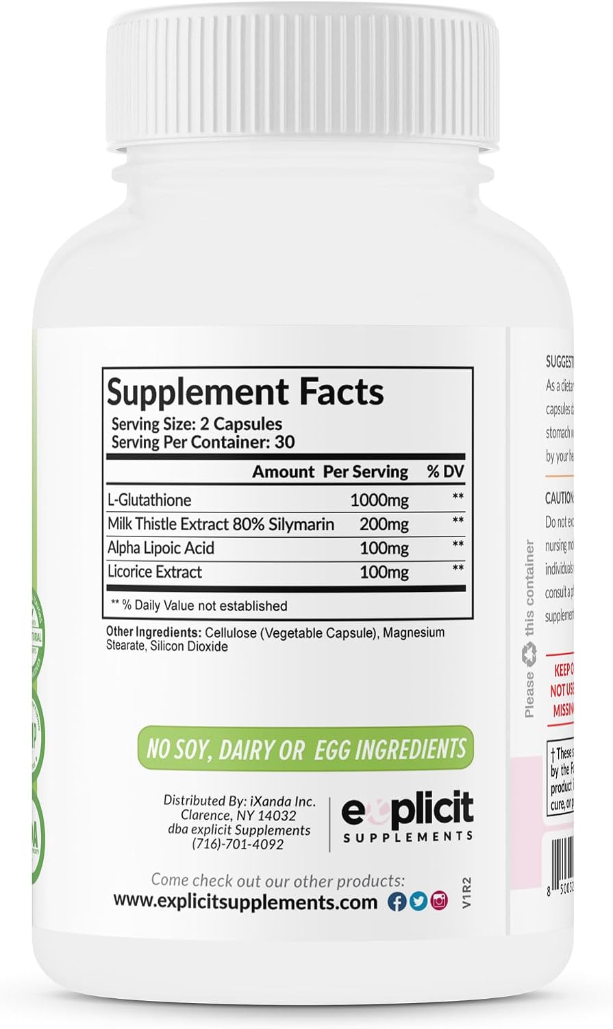eXplicit Supplements Glutathione 1000mg - Antioxidant Capsules, 60 Capsules - görsel 7