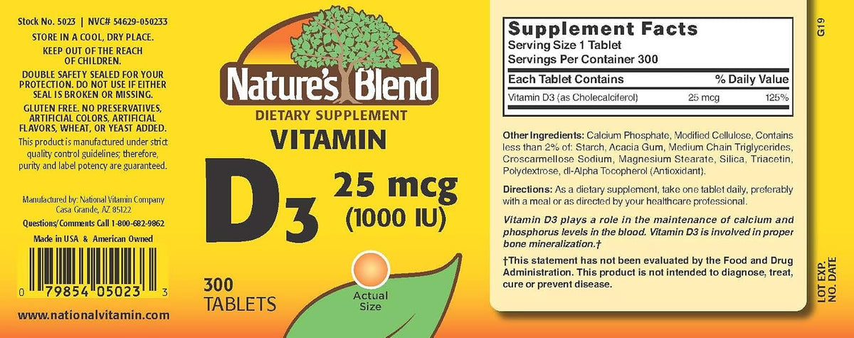 Nature's Blend Vitamin D3 1000 IU 300 Tablets - görsel 2