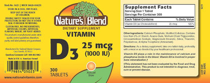 Nature's Blend Vitamin D3 1000 IU 300 Tablets