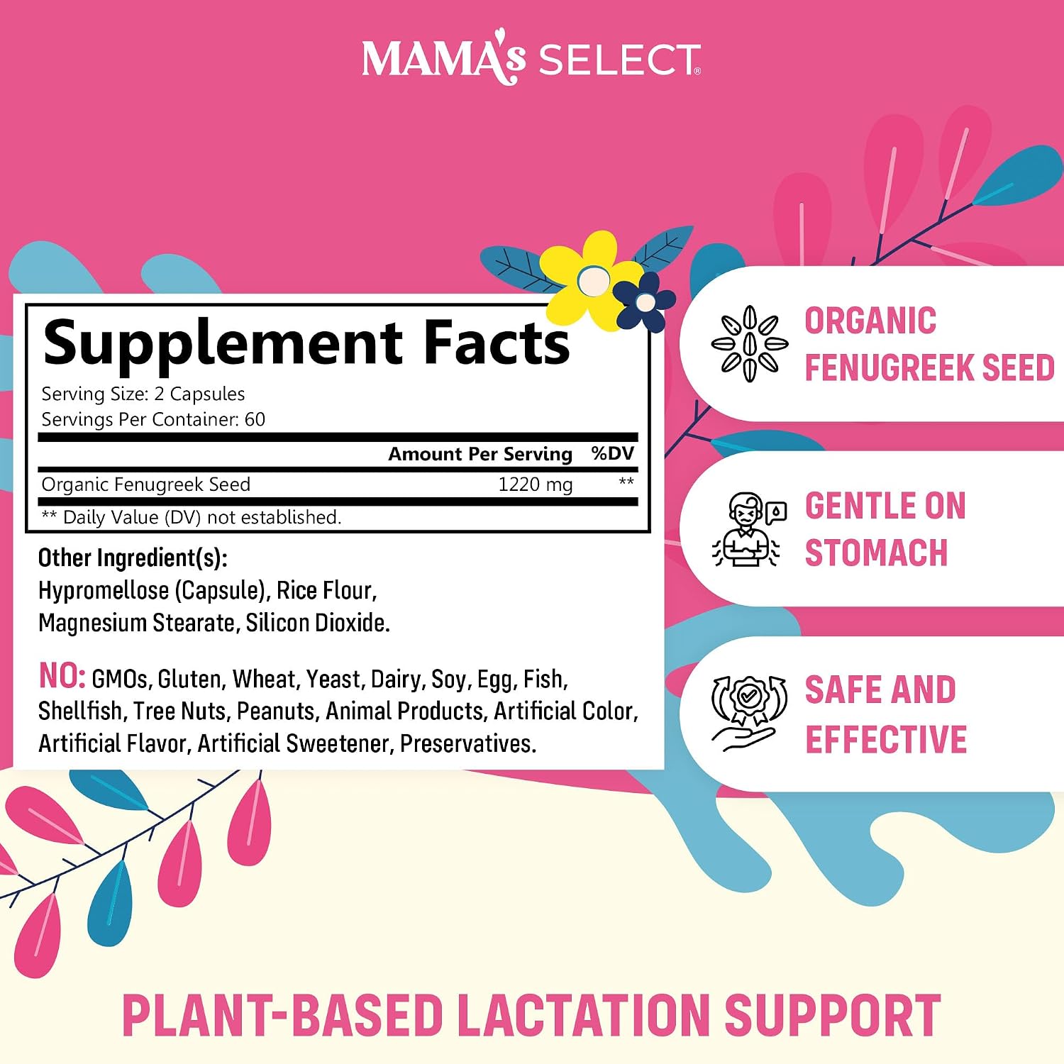 Mama's Select Organic Fenugreek Capsules – Natural Herbal Lactation Supplement - görsel 2