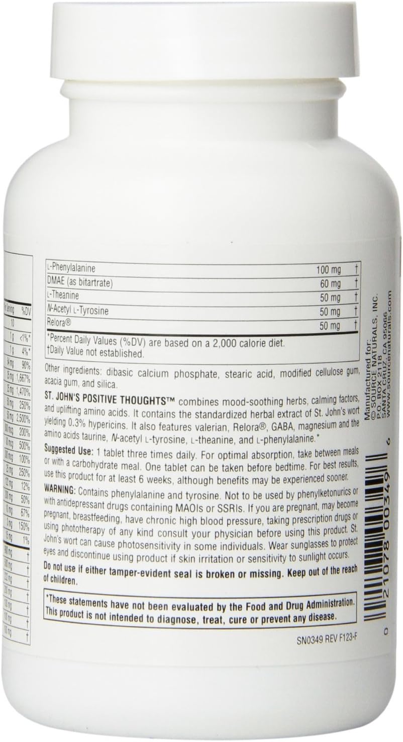 Source Naturals St. John's Positive Thoughts Herbal Supplement - 90 Tablets (Pack of 2) - görsel 2