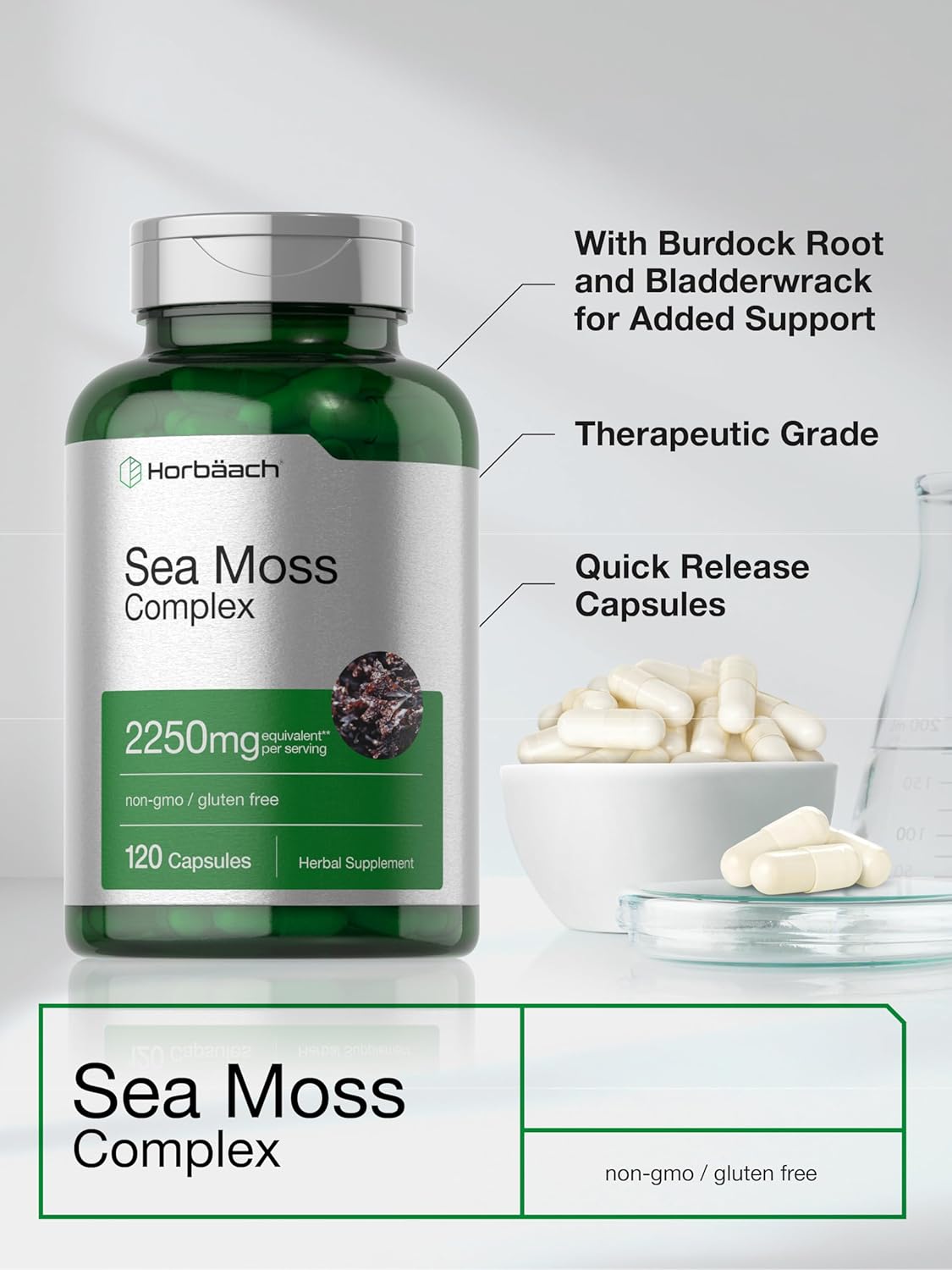 Horbäach Sea Moss Capsules | 120 Capsules | Complex Formula with Bladderwrack & Burdock Root | Non-GMO & Gluten-free Supplement - görsel 4